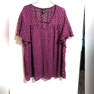 - - Torrid bohemian Purple Medallion sheer blouse..Flowy With Cap Sleeve…
